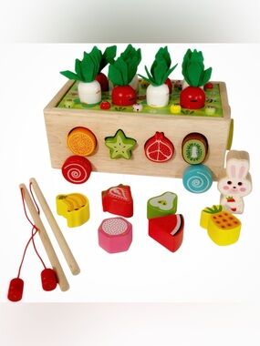Montessori Wooden Garden Toy Baby Fine Motor Skills Farm Game Toddler 1-3